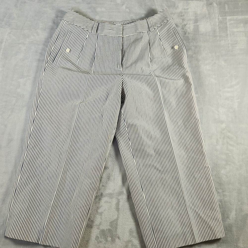 Talbots Women Perfect Capri Pants Cotton Blue White Striped Seersucker 6P